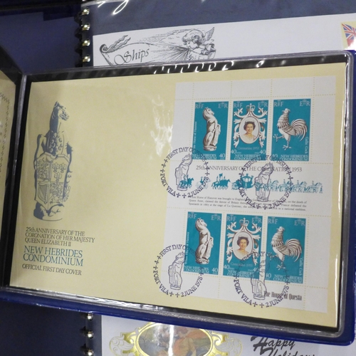 729 - Four albums of vintage First Day Covers stamps including racing cars, boats, trains, Royalty, etc.