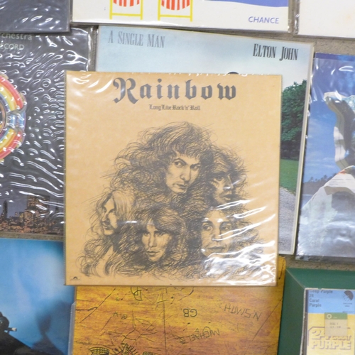 733 - LP records and cassette tapes, includes Alice Cooper, Rainbow, 10CC, Ultravox, AC/DC, ELO, Genesis, ... 