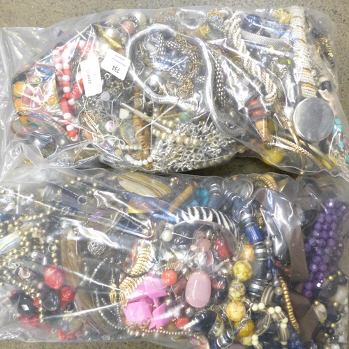 734 - Two bags of costume jewellery