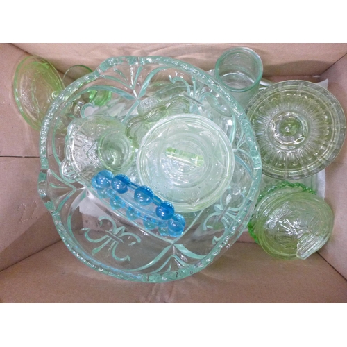 735 - A collection of blue and green vintage glass **PLEASE NOTE THIS LOT IS NOT ELIGIBLE FOR POSTING AND ... 