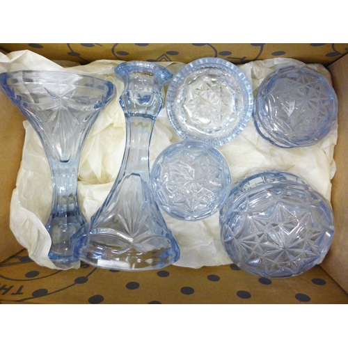 735 - A collection of blue and green vintage glass **PLEASE NOTE THIS LOT IS NOT ELIGIBLE FOR POSTING AND ... 