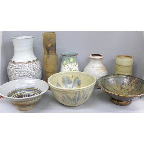 742 - A collection of studio pottery including a Bryan Newman Aller Pottery bowl, a David Winkley Vellow p... 