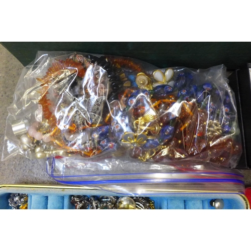 745 - A box of mixed costume jewellery and boxed lady's wristwatches