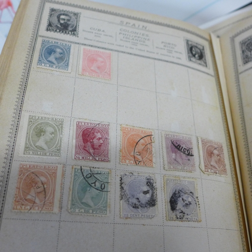 768 - A collection of seven childhood stamp albums and loose stamps