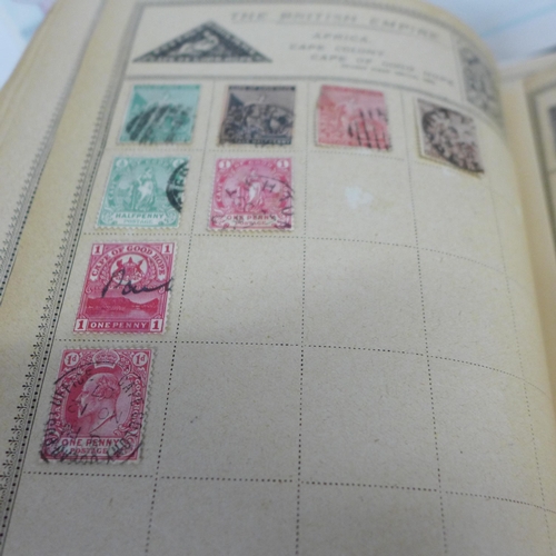 768 - A collection of seven childhood stamp albums and loose stamps