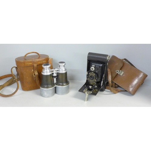 779 - A pair of Negretti & Zambra field glasses in a leather case and a Eastman Kodak No2 Folding Autograp... 