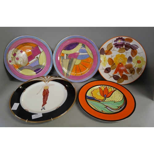 793 - Two Gray's Pottery Art Deco plates, a pair of Paragon Rainbow plates and a Japanese Art Deco plate