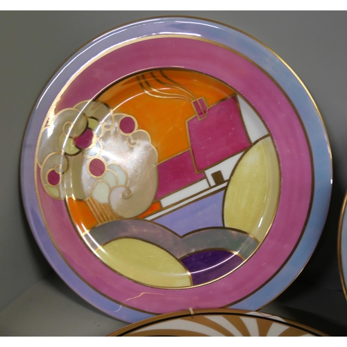 793 - Two Gray's Pottery Art Deco plates, a pair of Paragon Rainbow plates and a Japanese Art Deco plate