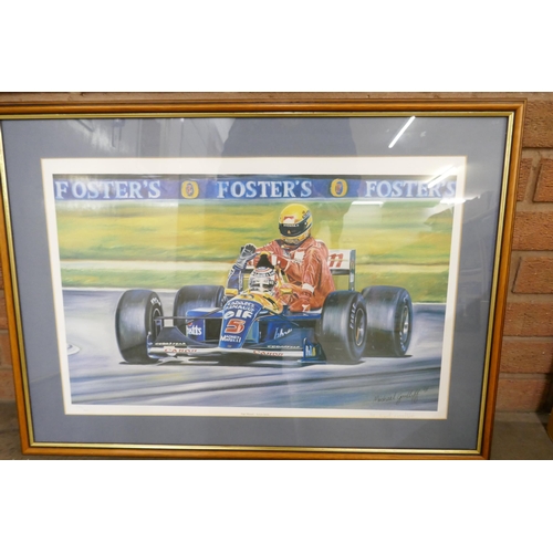 799 - Formula 1, limited edition print, 234/750, Nigel Mansell and Ayrton Senna, signed by Miachel Goodlif... 