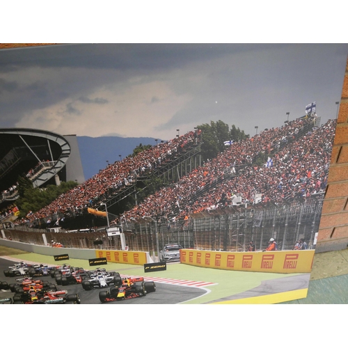 804 - A very large print on canvas, Spanish Formula 1 Grand Prix, first corner