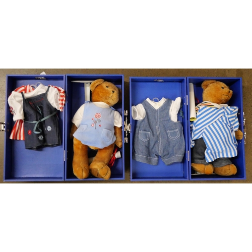 808 - Two Teddy bears in travel boxes