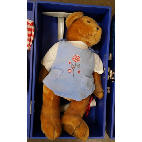 808 - Two Teddy bears in travel boxes