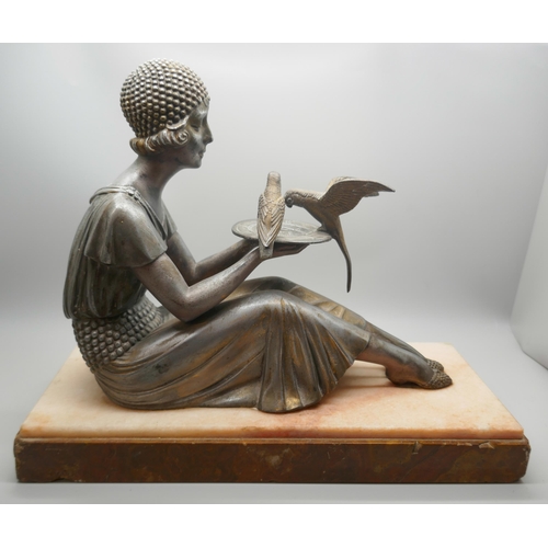 813 - After Demétre H Chiparus, jeune femme et perruches, (young woman with parakeets), gilt metal model o... 