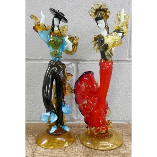 818 - A pair of 1950s Murano glass figures of Spanish dancers, 39.5cm tallest