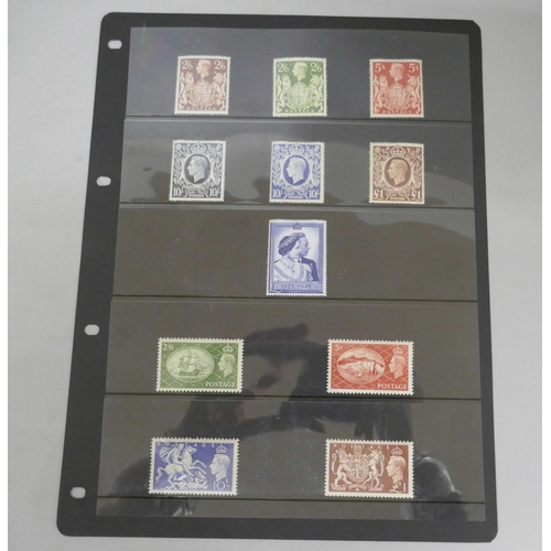 842 - Stamps; Great Britain King Georve VI high value (unmounted mint) on stock sheet