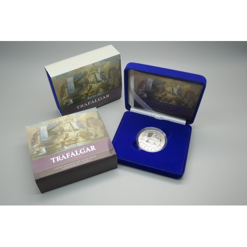 856 - Two The Royal Mint The Battle of Trafalgar UK 2005 silver proof commemorative crowns, boxed