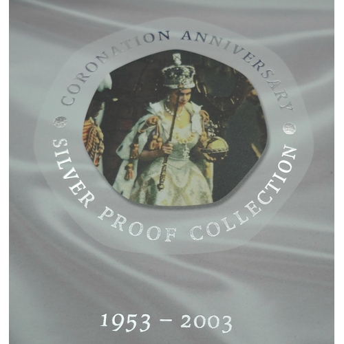 859 - A Royal Mint Coronation Anniversary 50p silver proof collection, 1953-2003, 12 coins, each 8g of 925... 