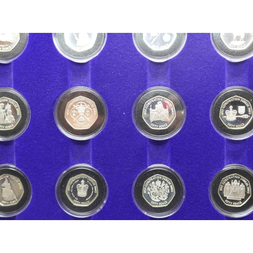 859 - A Royal Mint Coronation Anniversary 50p silver proof collection, 1953-2003, 12 coins, each 8g of 925... 