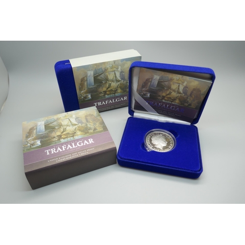 868 - Two The Royal Mint The Battle of Trafalgar UK 2005 silver proof commemorative crowns, boxed