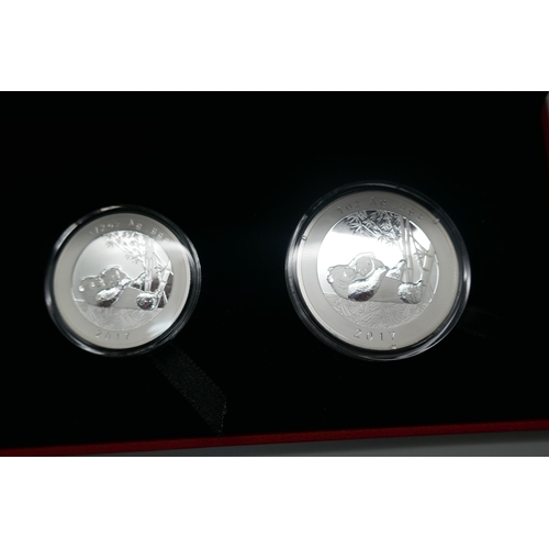 869 - A 2017 Munich International Coin Show silver proof panda set of four coins, 99.9% silver