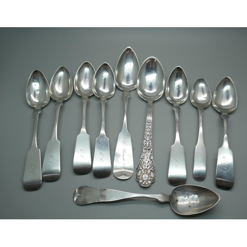 882 - A collection of ten 19th Century American silver spoons, Sanborn, Rudd and Scudder, Illsley & Co., C... 