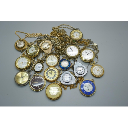 909 - A collection of lady's pendant and fob watches