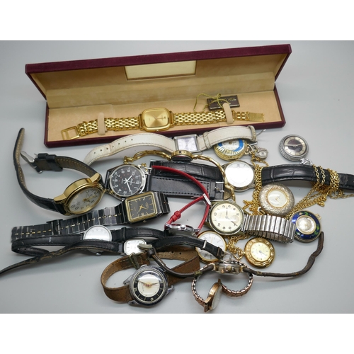 914 - Lady's and gentleman's watches including Rotary, Timex and a gold plated Raymond Weil