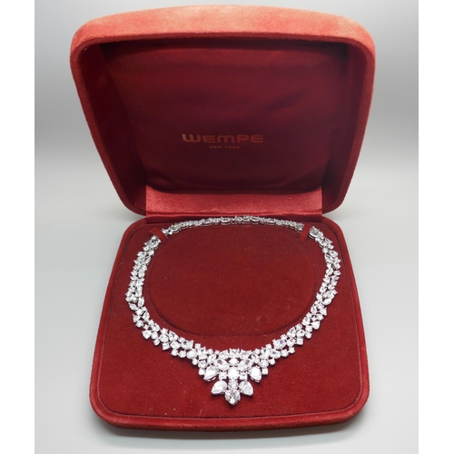 923 - A diamond simulant and silver necklace