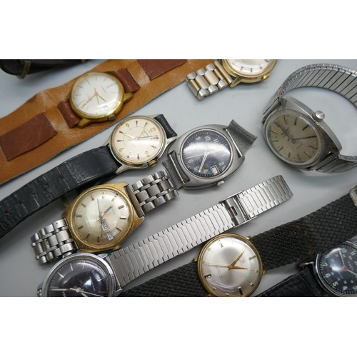 938 - A collection of gentleman's wristwatches including Services, Timex, Bulova and Roamer