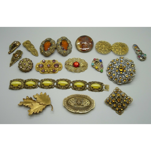 946 - A collection of Czech costume jewellery including buckles and clips