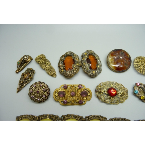 946 - A collection of Czech costume jewellery including buckles and clips