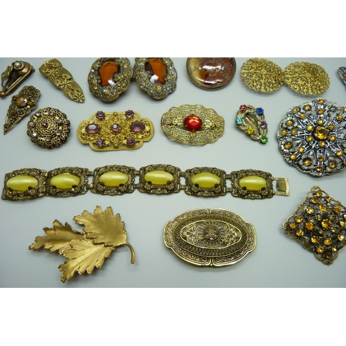 946 - A collection of Czech costume jewellery including buckles and clips