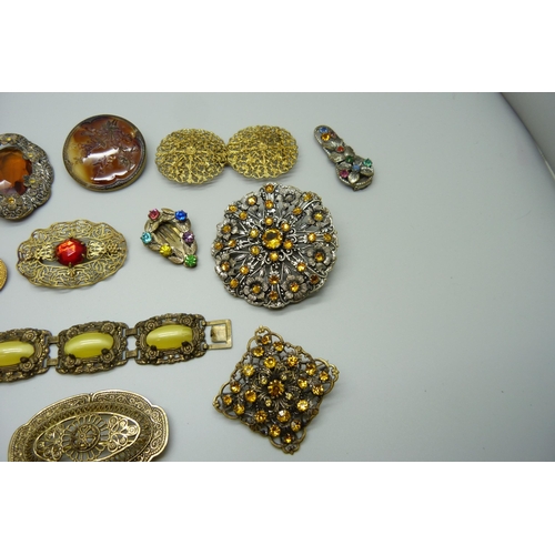 946 - A collection of Czech costume jewellery including buckles and clips