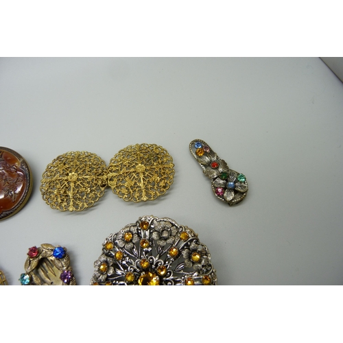 946 - A collection of Czech costume jewellery including buckles and clips