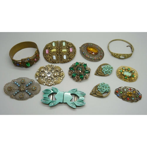 947 - A collection of Czech costume jewellery including two buckles, one brooch lacking pin