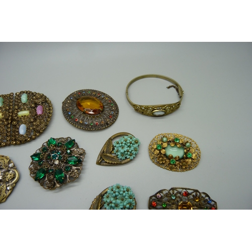 947 - A collection of Czech costume jewellery including two buckles, one brooch lacking pin