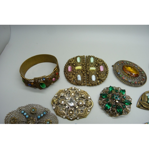 947 - A collection of Czech costume jewellery including two buckles, one brooch lacking pin