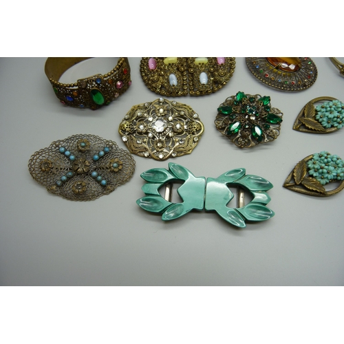 947 - A collection of Czech costume jewellery including two buckles, one brooch lacking pin