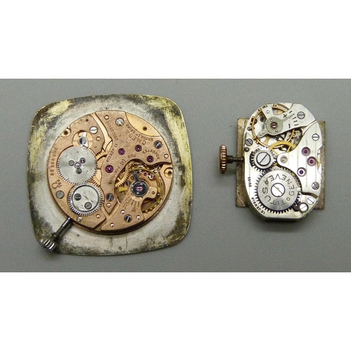 950 - An Omega Constellation wristwatch movement and dial and a Titus movement and dial