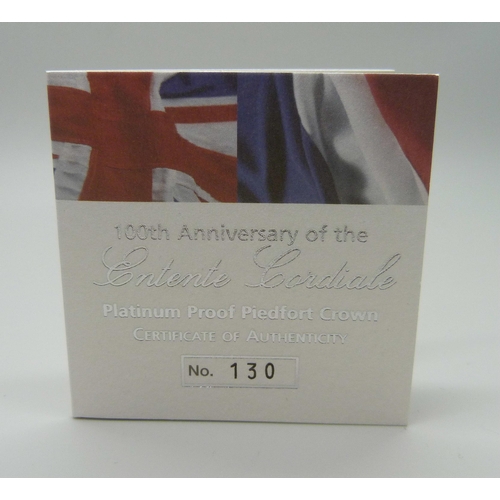 962A - A Royal Mint 100th Anniversary of the Entente Cordiale Platinum Proof Piedfort Crown, No. 130, .9995... 