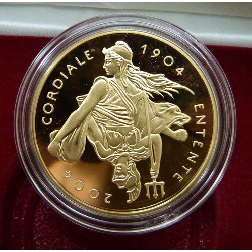 962B - A Royal Mint 100th Anniversary of the Entente Cordiale Gold Proof Crown, No. 0637, 22ct gold, 39.94g... 