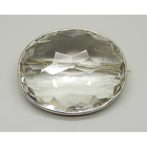 971 - A large silver mounted faceted rock crystal brooch, a/f, 41g, 38mm x 48mm