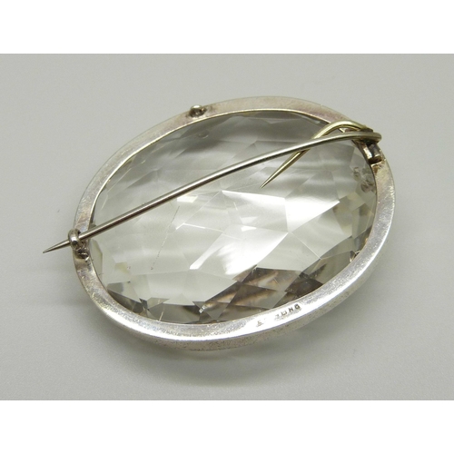 971 - A large silver mounted faceted rock crystal brooch, a/f, 41g, 38mm x 48mm