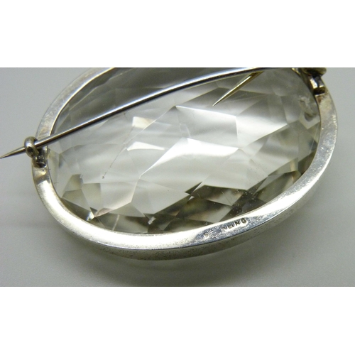 971 - A large silver mounted faceted rock crystal brooch, a/f, 41g, 38mm x 48mm