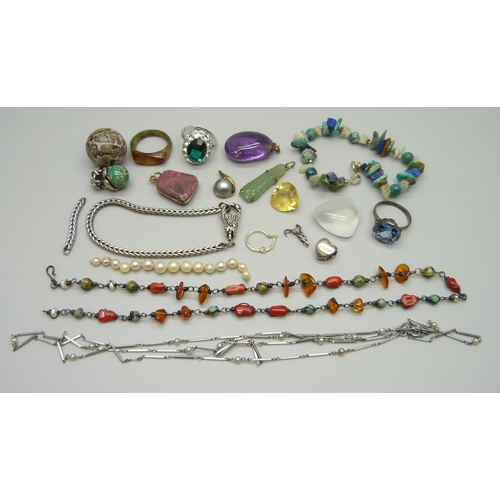 974 - A collection of jewellery including silver and gem stones