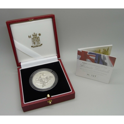 983D - A Royal Mint 100th Anniversary of the Entente Cordiale Platinum Proof Piedfort Crown, No. 127, .9995... 