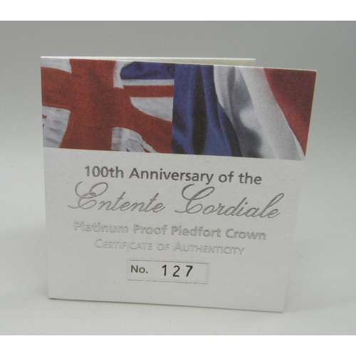 983D - A Royal Mint 100th Anniversary of the Entente Cordiale Platinum Proof Piedfort Crown, No. 127, .9995... 