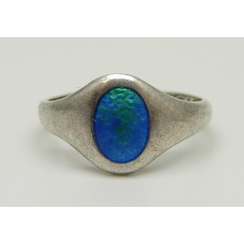 984 - A Charles Horner enamelled ring set in silver, K/L