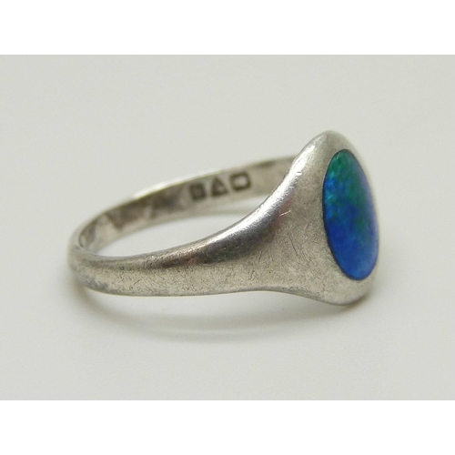 984 - A Charles Horner enamelled ring set in silver, K/L