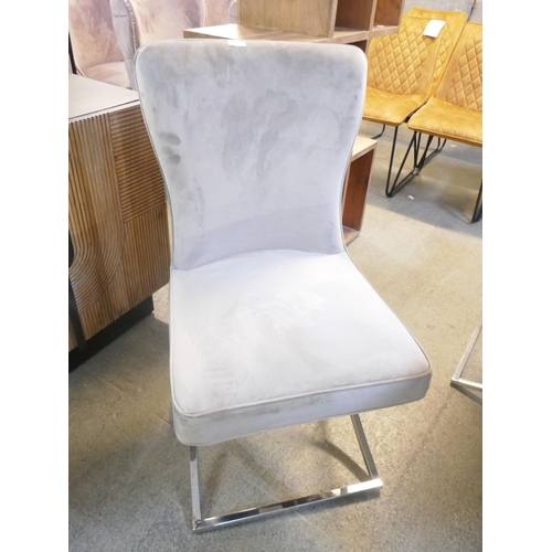 1502 - Four velvet dining chairs, two taupe, two steel blue *This lot is subject to VAT